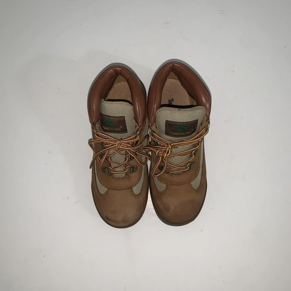 Timberland Field Boots Boys Size 1 Brown Nubuck Canvas Hiking Trail A75163